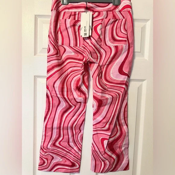 NWT Zara Linen Blend Crop Pants Pucci-like Swirl Design M necklace earrings set